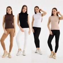 Klc Fashion Kadın 4lü Siyah Beyaz Bej Kahve Kolsuz Body
