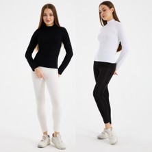 Klc Fashion Kadın Siyah Beyaz 2li Uzun Kol Body