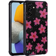 Galaxy M23 Kılıf Simli Desenli Kamera Korumalı Parlak Stsr Popy Kapak-Çiçek