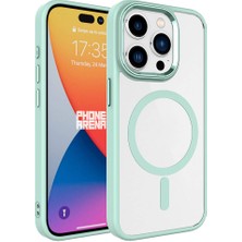 Apple iPhone 15 Pro Kılıf Wireless Şarj Özellikli Stsr Krom Magsafe Silikon Kapak-Yeşil