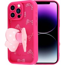 Apple iPhone 14 Pro Max Kılıf Kamera Korumalı Figür Tasarımlı Stsr Kapya Kapak-Pembe Koyu