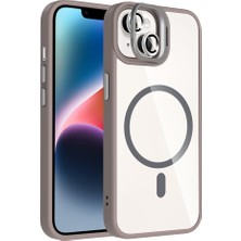 StilStoreTr iPhone 14 Kılıf Standlı ve Kamera Lens Hediyeli M-Safe Şarj Özellikli Stsr Etro Kapak - Gri