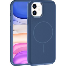 iPhone 11 Kılıf M-Safe Şarj Özellikli Metal Kamera Çerçeveli Zore Edi Silikon Kapak - Lacivert