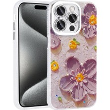 StilStoreTr Apple iPhone 15 Pro Max Kılıf Çiçek Desenli Parlak Taşlı Sert Silikon Stsr Garden Kapak-Mor