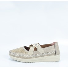 Aktaş Ayakkabı Kadın Bej Ortopedik Lastik Detaylı Babet Ayakkabı