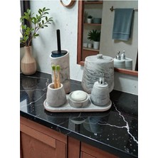 Trust Stone Mermer Desen Beton Banyo Seti Tuvalet Wc,sıvı Sabunlu, Diş Fırçalığı Aksesuar Takımı, Dekorasyon