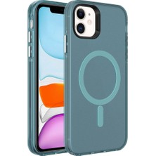 Apple iPhone 12 Kılıf Stsr Magsafe Şarj Özellikli Buzlu Transparan C-Pro Sert Kapak-Koyu Yeşil