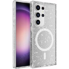 StilStoreTr Galaxy S24 Ultra Kılıf Magsafe Şarj Özellikli Parlayan Simli Saydam Renkli Stsr Allstar Kapak-Şeffaf