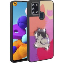 Galaxy A21S Kılıf Parlayan Kabartmalı Ikonik Figürlü Stsr Amas Silikon Kapak-Mor