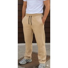 Rawea Fashion Erkek Üç Iplik Kışlık Pamuklu Ovarsize Bağcıklı Düz Paça Cepli Eşofman Altı Spor Rahat Model - Bej