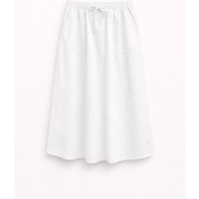 Mixray 4633 Kadın Yandan Cepli Parçalı Etek Beyaz