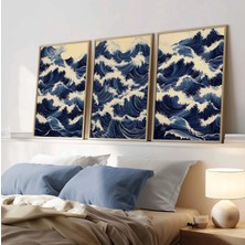 Pam Studio Mavi Krem Dalgalar Temalı 3’lü Tablo Seti – Japon Esintili Deniz Manzarası