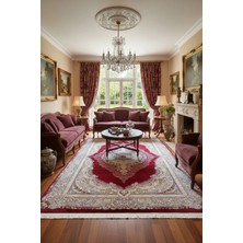 Halı Sepeti Enti Herat 2805 Kırmızı Klasik Salon Halısı Çerçeveli Göbekli Parlak Dokuma Lüks Vintage Halı