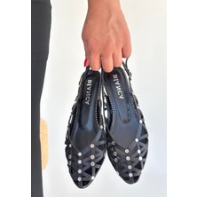 Fresco Scarfs Faty Siyah Cilt Babet Ayakkabı