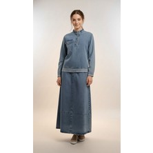 Pantulux Kız Çocuk Etekli Kot Takım Tesettüre Uygun Uzun Denim KOMBIN-AÜT-2042-9036