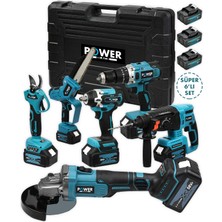 Power Black German 58VF Brushless 6'lı Set Şarjlı Hilti Şarjlı Taşlama Şarjlı Darbeli Matkap Makas&testere