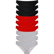 Çamaşır Kenti 9 Adet Süper Eko Set Likralı Kadın Slip Külot Siyah Kırmızı Gri
