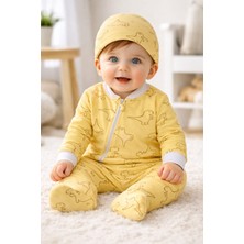 Ladora Tekstil %100 Pamuk Dinozor Desenli Unisex Bebek Fermuarlı Tulum