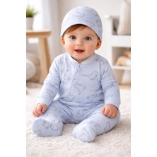 Ladora Tekstil %100 Pamuk Dinozor Desenli Erkek Bebek Fermuarlı Tulum