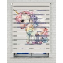 BRIGHTCOVER Unicorn At Baskılı Zebra Perde - Gece Gündüz Kullanıma Uygundur - Kız Çocuk Odası Perdesi | Kokusuz Mürekkeple Basılmış  Zebra Perdeler ile Sende Tarzını Yansıt! | 1 Dakikada Pratik Montaj