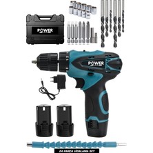 Power Black Şarjlı Matkap 12V 1.5AH Çift Akülü Vidalama Şarjlı Matkap 24 Parça