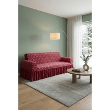 KUTLALE Jakarli Osmanlı Desen 3 Kişilik Koltuk, Kanepe, Çekyat Örtüsü, Etekli, Streç, Esnek, Lastikli, Koltuk Kılıfı