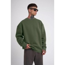 ModaSize Unisex Biskilet Yaka Üç Iplik Sweatshirt - Haki