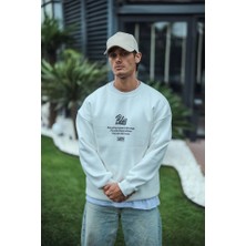 ModaSize Kışlık Bisiklet Yaka Ön ve Arka Baskılı Sweatshirt - Beyaz