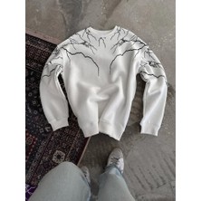 ModaSize Yıldırım Baskılı Bisiklet Yaka Sweatshirt - Beyaz