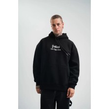 ModaSize Polızeı Premium Kalite Kapşonlu Dijital Patchli Sweatshirt - Siyah