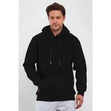 ModaSize Erkek Uzun Kol Kapşonlu Basic Sweatshirt Hoodie - Siyah