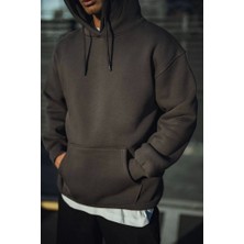ModaSize Üç Iplik Penye Kapşonlu Basic Sweatshirt - Antrasit
