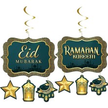 Pandoli Ramazan 8 Parça Karton Malzeme Eid Mubarak ve Ramadan Kareem Yazılı Tavan Süsü