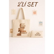 Maki Craft Karma & Namaste Temalı 2’li Bez Çanta & Fermuarlı Kalemlik Seti