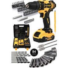 Power Black 58 Vf 5 Ah Metal Şanzıman Çift Akülü Şarjlı Matkap 84 Parça Akülü Vidalama Set Sarı