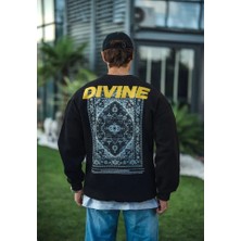 ModaSize Kışlık Bisiklet Yaka Baskılı Sweatshirt - Siyah