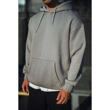 ModaSize Üç Iplik Penye Kapşonlu Basic Sweatshirt - Boyalı Gri