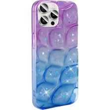 Apple iPhone 14 Pro Max Kılıf Simli 3D Desenli Stsr Hacar Kapak-Mor-Mavi