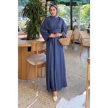 Tesettür Diyarı Belden Bağcıklı Eflin Elbise- Indigo