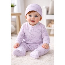 Ladora Tekstil %100 Pamuk Dinozor Desenli Kız Bebek Fermuarlı Tulum