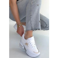 Kazax Wody Beyaz Cilt Simli Bağcıklı Spor Ayakkabı