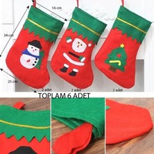 Pandoli Yılbaşı Temalı Elyaf Çorap Noel Hediye Dağıtma Çorabı 6 Adet 34 cm