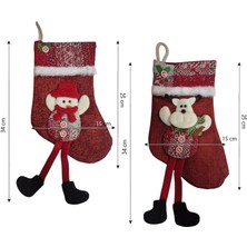 Pandoli Kaliteli Jüt Kumaş Ayaklı Kardan Adam ve Geyik Figürlü Yılbaşı Hediye Çorabı 25X15 cm 2 Adet