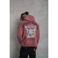ModaSize Erkek Kordon Ipli Baskılı Kapüşonlu Sweatshirt - Gül Kurusu