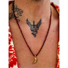 CAPO By Aytaç Yamaç Altın Kaplama 925 Ayar Gümüş Hilal Kolye Yemen Akik Taşlı Kolye Doğal Taş Gümüş Kolye