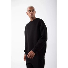 ModaSize Unisex Biskilet Yaka Üç Iplik Sweatshirt - Siyah