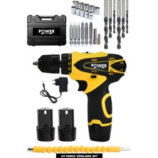 Power Black Şarjlı Matkap 12V 1.5AH Çift Akülü Vidalama Şarjlı Matkap 24 Parça
