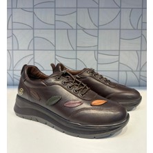 Anıl Ayakkabı B1 4060 Kadın Kahverengi Hakiki Deri Lastik Bağcık Yaprak Desen Detaylı Günlük Ortopedik Ayakkabı