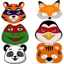 Pandoli Gösteri Için Hayvanlar Alemi Lastikli Çocuk Karton Maskesi Gözlük 6 Adet