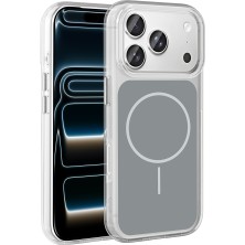 iPhone 17 Pro Kılıf M-Safe Şarj Özellikli Metal Buton Tasarımlı Zore Ikonik Sert Silikon Kapak - Gri